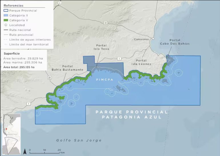 El mapa del nuevo parque provincial, que incluye áreas protegidas creadas previamente y les suma unas 200 mil hectáreas más. El mapa del nuevo parque provincial, que incluye áreas protegidas creadas previamente y les suma unas 200 mil hectáreas más. 