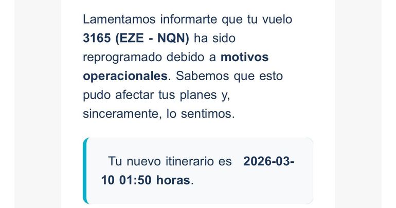 La notificación que les llegó a los pasajeros. La notificación que les llegó a los pasajeros.