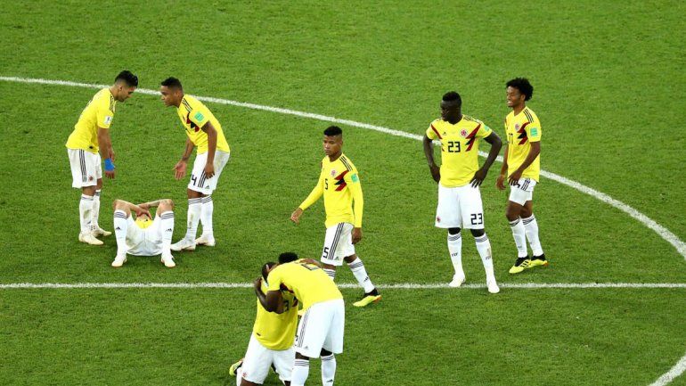 La desazón de todo el plantel de Colombia por la eliminación en la definición por penales ante los ingleses.