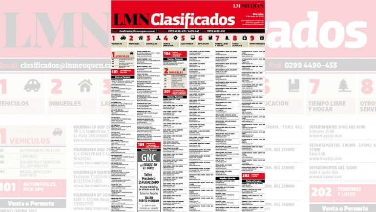 Los clasificados de hoy de LM Neuquén