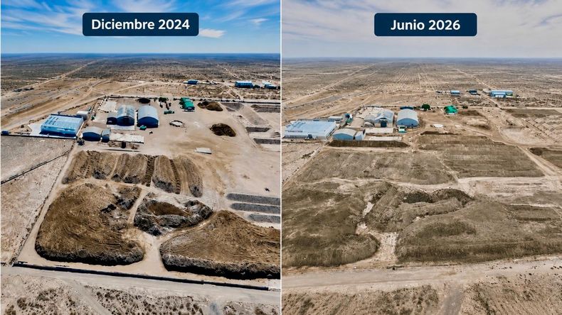 Comarsa, antes y después del inicio de la remediación en el Parque Industrial Neuquén. | LM Neuquen Comarsa, antes y después del inicio de la remediación en el Parque Industrial Neuquén.