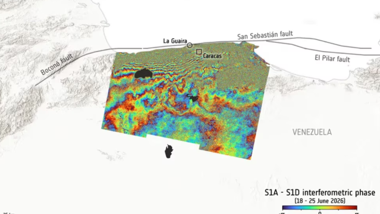 La misión NISAR de la NASA e ISRO detectó con tecnología InSAR desplazamientos de hasta 40 centímetros en la corteza terrestre tras el sismo en Venezuela. La misión NISAR de la NASA e ISRO detectó con tecnología InSAR desplazamientos de hasta 40 centímetros en la corteza terrestre tras el sismo en Venezuela.