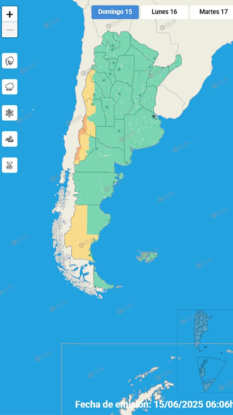 La zona limítrofe con Chile en Mendoza y Neuquén serían los más afectados por el alerta de vientos y fr+io emitido por el Servicio Meteorológico Nacional. 