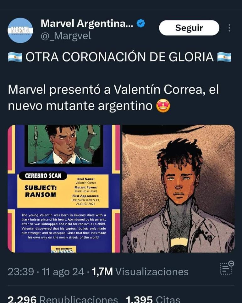 Marvel presentó en sus redes sociales a Ramson, el mutante argentino que nació en Buenos Aires y es hincha de Boca. Marvel presentó en sus redes sociales a Ramson, el mutante argentino que nació en Buenos Aires y es hincha de Boca.