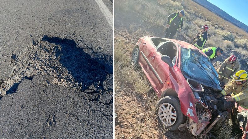 Volcó en la Ruta 237 tras pasar por un enorme bache. | LM Neuquen Volcó en la Ruta 237 tras pasar por un enorme bache.