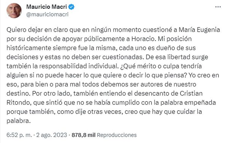 Macri esquivó las críticas que generaron ruido en JxC. Macri esquivó las críticas que generaron ruido en JxC.
