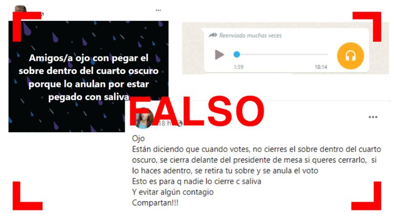 Es falso que se anula el voto si se pega el sobre adentro del cuarto oscuro.
