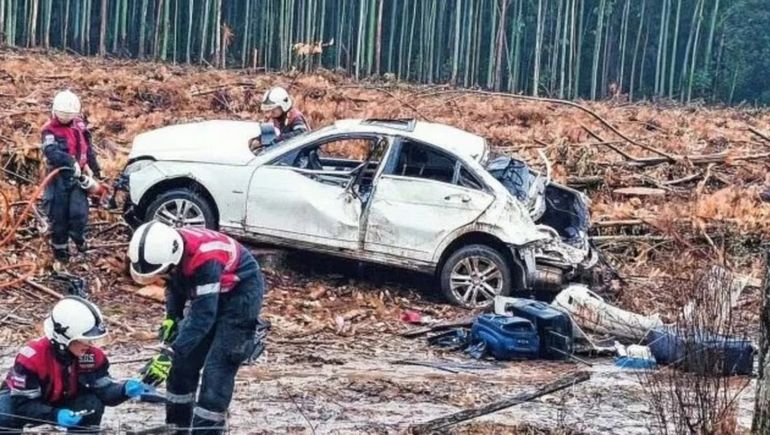 El impacto contra un ciervo provocó el despiste hacia la banquina y el auto terminó volcado.