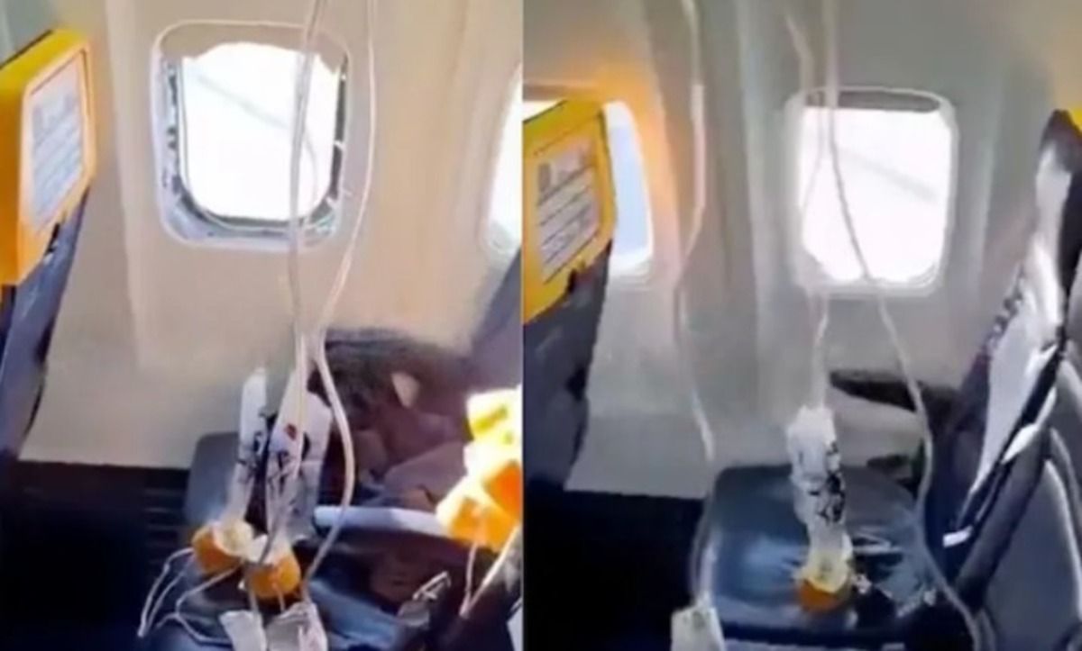 Así quedó la ventanilla del avión tras el accidente.