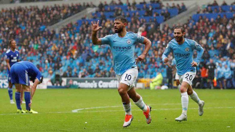 El Kun aportó en la goleada del City ante Cardiff