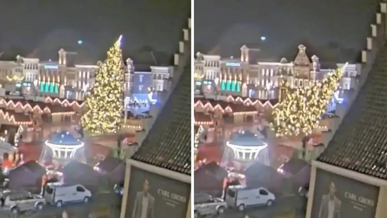 Impactante video: se derrumbó un árbol de Navidad y mató a una mujer