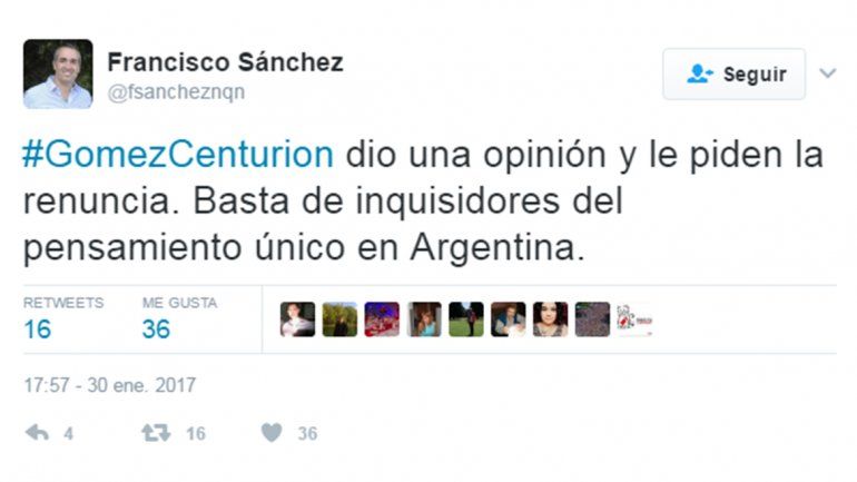 Francisco Sánchez salió en defensa de Gómez Centurión