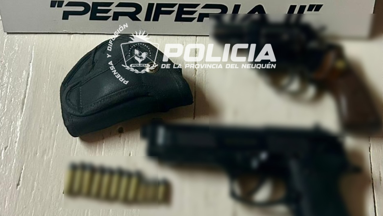 Las armas secuestradas durante los allanamientos por el hecho en Centenario