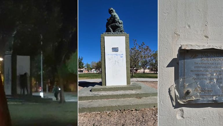 Las cámaras tomaron el momento en que dos jóvenes vandalizaron el monumento al soldado Águila.