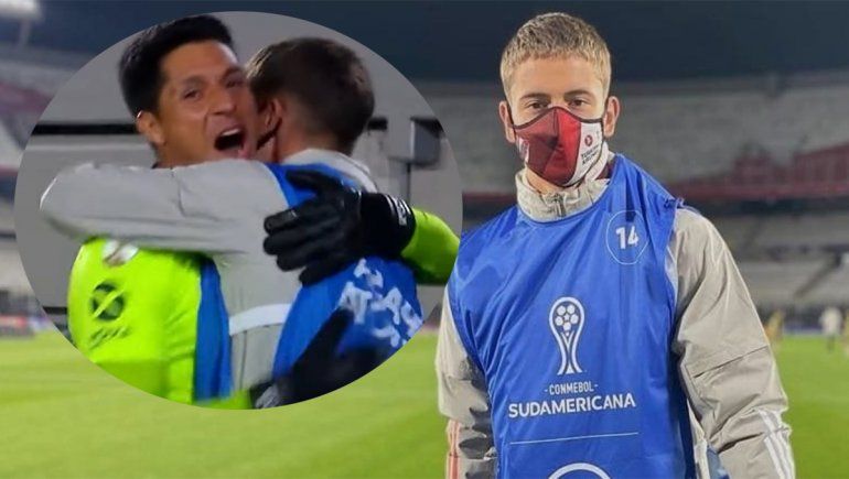 Mateo Raschia y el abrazo con Enzo Pérez.