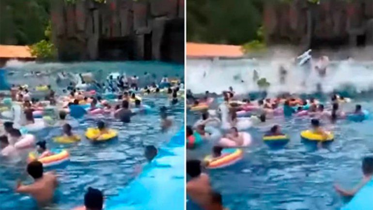 Video: un tsunami en un parque acuático dejó al menos 44 heridos