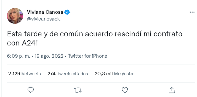 También fue a través de las redes de Canosa anunció que había rescindido contrato con A24.