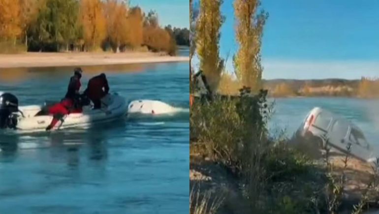 Un vehículo terminó en el río Limay y debieron montar un operativo para rescatarlo