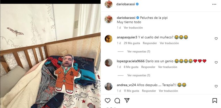 Darío Barassi compartió por Instagram un sorprendente peluche de su hija y generó una seguidilla de comentarios desopilantes.