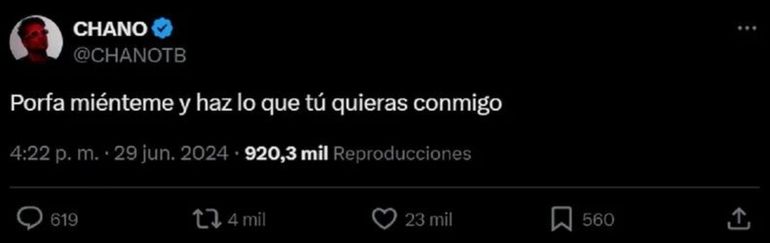 El tuit de Chano hablando de Tini Stoessel El tuit de Chano hablando de Tini Stoessel