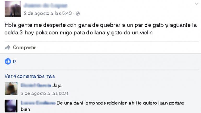 En los muros de Facebook de los presos se pueden ver las amenazas.