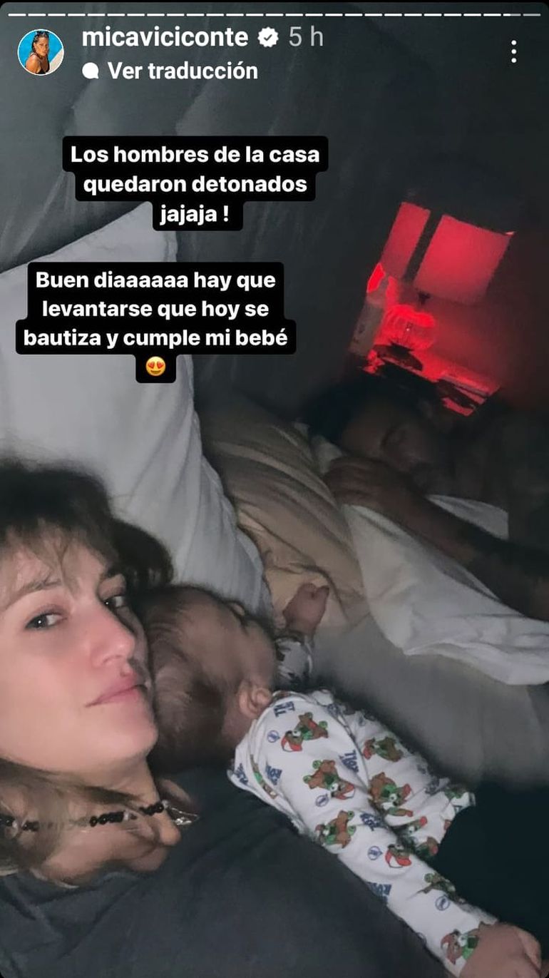 Mica madrugó para prepararse con motivo del bautismo y festejo de cumpleaños de Luca.