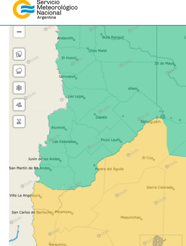 E alerta amarilla rige para la mañana y tarde de este domingo, especialmente en la zona de Los Lagos, por nevadas.