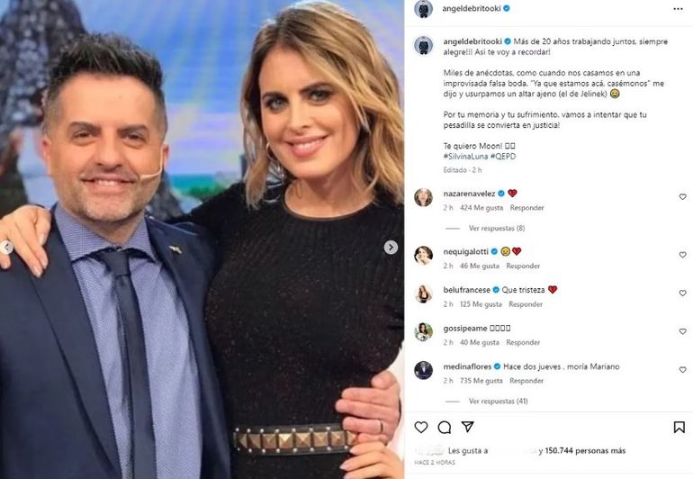 La conmovedora despedida que le escribió Ángel de Brito a Silvina Luna. La conmovedora despedida que le escribió Ángel de Brito a Silvina Luna.