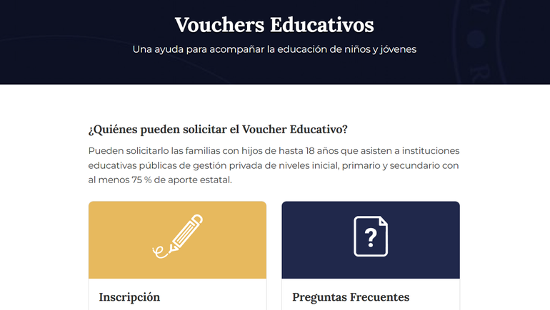 Así es la pantalla de inicio del formulario de inscripción para los vouchers educativos Así es la pantalla de inicio del formulario de inscripción para los vouchers educativos
