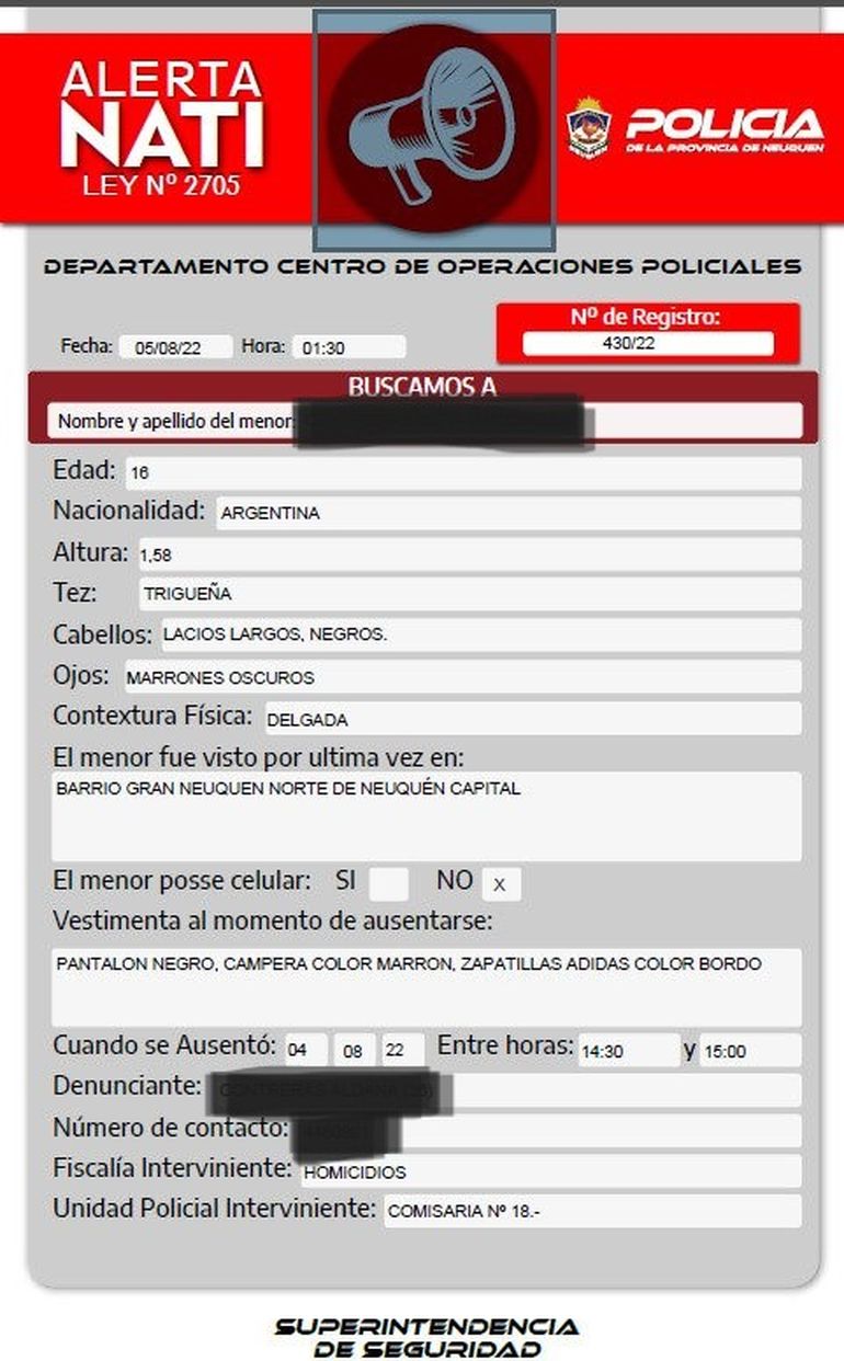 La Alerta Nati la activa la Policía ni bien los familiares radican la denuncia de desaparición de un menor. La Alerta Nati la activa la Policía ni bien los familiares radican la denuncia de desaparición de un menor.