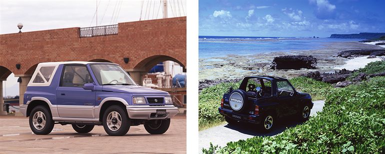 La variante descapotable de lona de la primera Suzuki Vitara nunca pasaba desapercibida. Foto: Suzuki La variante descapotable de lona de la primera Suzuki Vitara nunca pasaba desapercibida. Foto: Suzuki