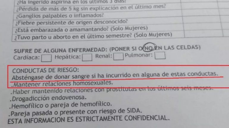 Denunció que fue a donar sangre y le preguntaron si era homosexual