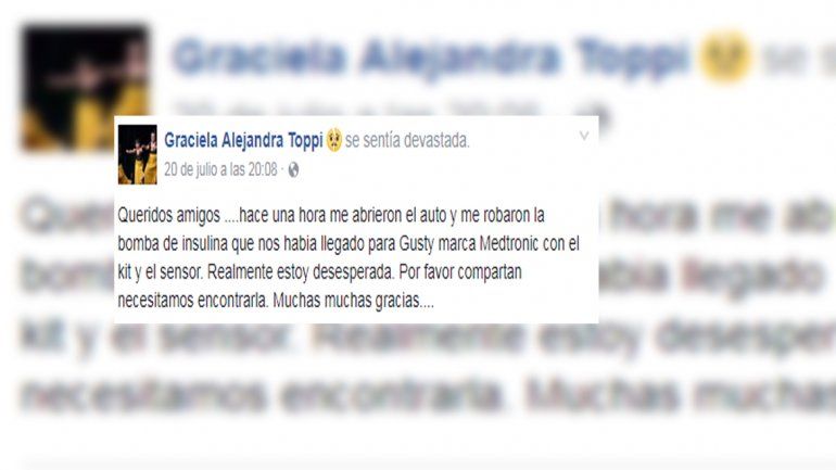 Desesperada búsqueda de una madre a la que le robaron la bomba de insulina para su hijo