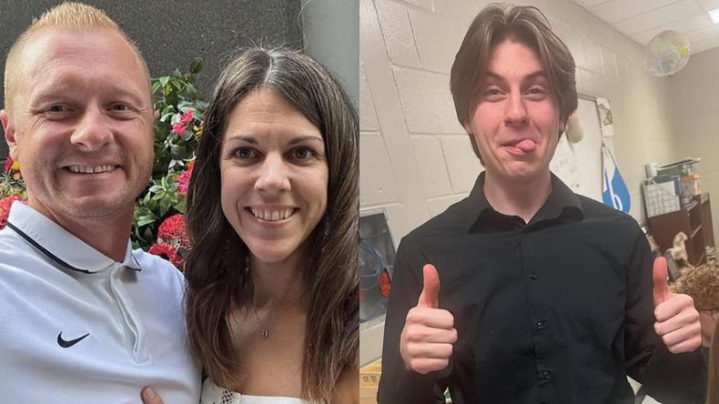 Jason Hughes, el profesor que murió atropellado en Georgia, junto a su esposa. A la derecha, Jayden Ryan Wallace, el estudiante acusado. | LM Neuquen Jason Hughes, el profesor que murió atropellado en Georgia, junto a su esposa. A la derecha, Jayden Ryan Wallace, el estudiante acusado.