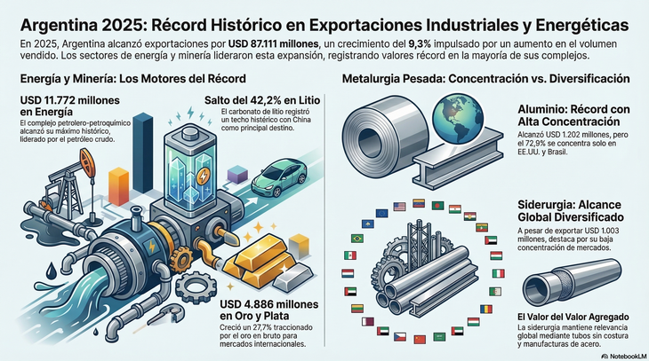 Las ventas externas sumaron USD 87.111 millones en 2025. Gráfico: NotebookLM