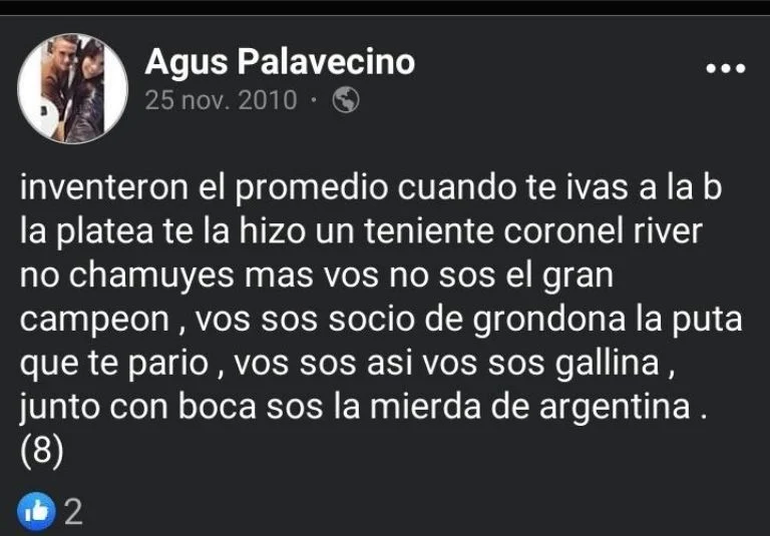 La publicación de Palavecino contra River