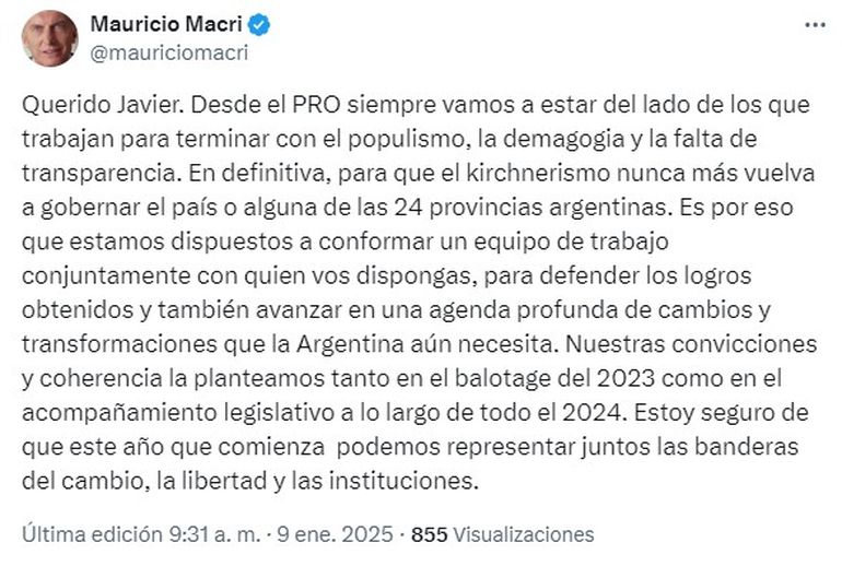 Mauricio Macri respondió a las declaraciones de Javier Milei en las últimas horas. Mauricio Macri respondió a las declaraciones de Javier Milei en las últimas horas.