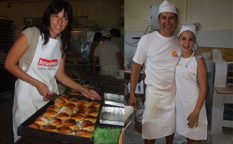 Mariela, Gustavo y su hija panificando en Margus.