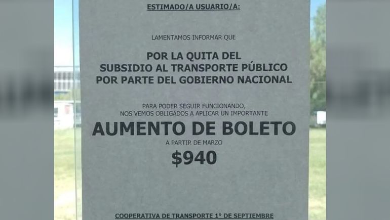 El boleto costará casi mil pesos en Roca.