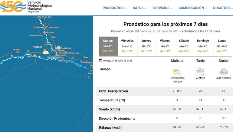 El tiempo para este martes en Neuquén. El tiempo para este martes en Neuquén.