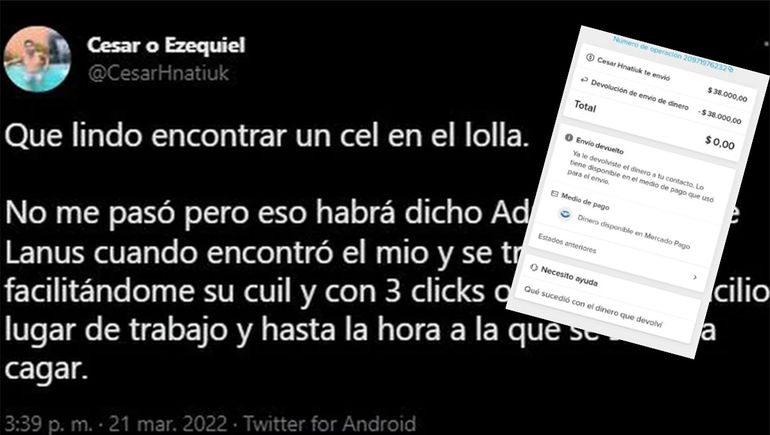Perdió su celular, le robaron $38 mil de Mercado Pago y dio con el ladrón tras un tuit