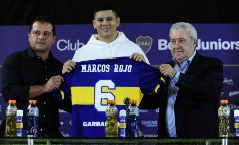 Rojo al ser presentado en Boca por Ameal y Delgado.