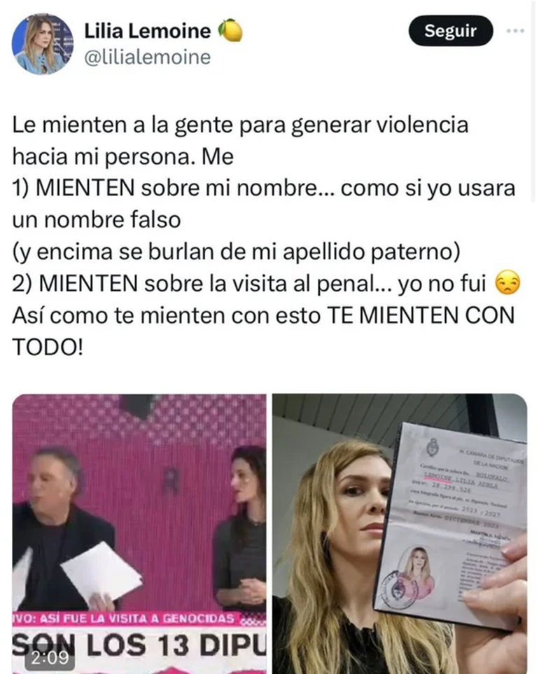 Lilia Lemoine bancó la visita a los represores por parte de los diputados. Lilia Lemoine bancó la visita a los represores por parte de los diputados.