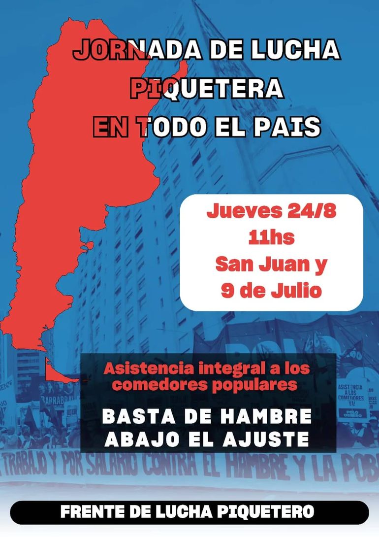 En una nueva jornada de protesta, piqueteros cortarán la avenida 9 de Julio en CABA y rutas en todo el país.