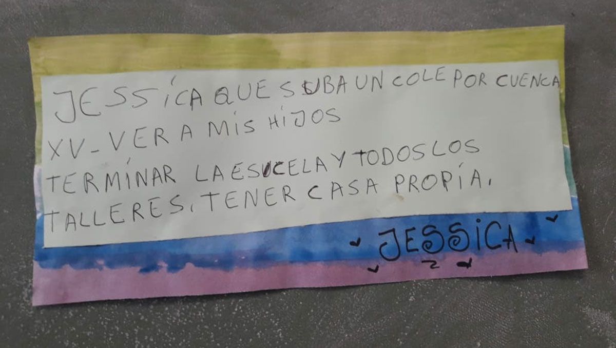 Los deseos que escribió Jessica en 2019, en una actividad del CFP 3.