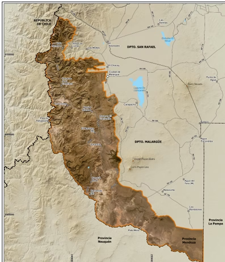 La zona, de más de 20.000 km2. Mapa: Mendoza minera La zona, de más de 20.000 km2. Mapa: Mendoza minera