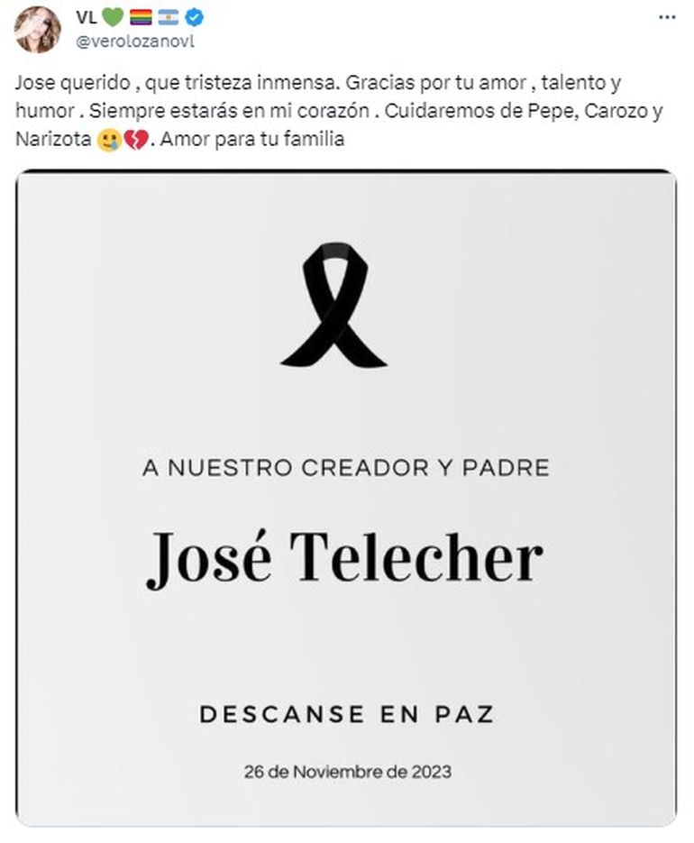 La despedida de Vero Lozano a José Luis Tolcacher, creador de Pepe Pompín, Carozo y Narizota.