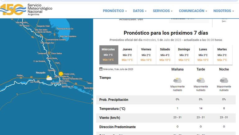 El pronóstico del tiempo para hoy en Neuquén. El pronóstico del tiempo para hoy en Neuquén.