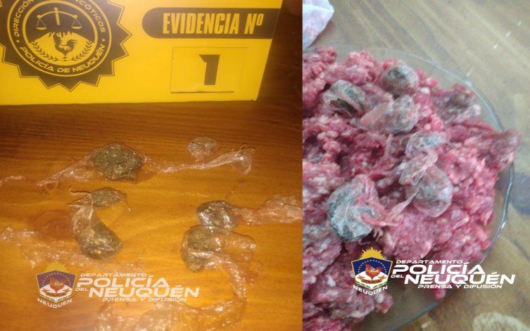 Envoltorios de marihuana hallados en carne picada.
