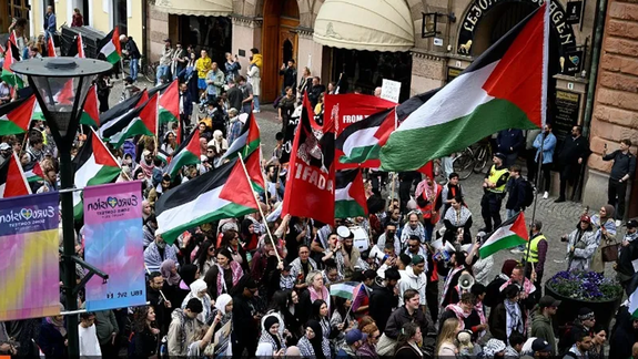 Protestas pro-palestinas en Malmö, durante el festival de Eurovisión.